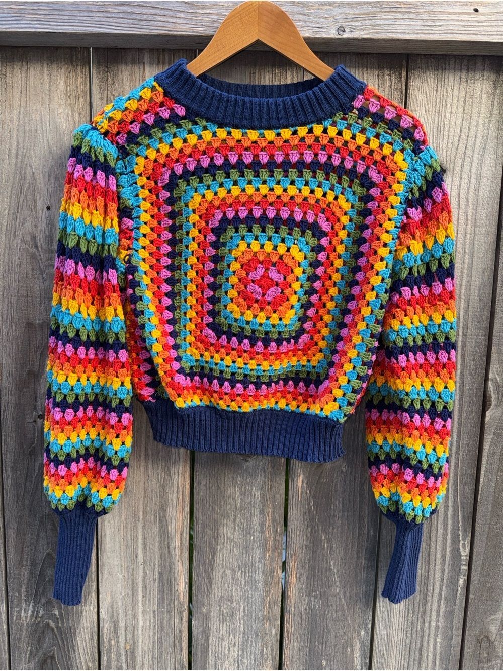 Farm Rio Sunset Stripes Crochet Sweater Size XL